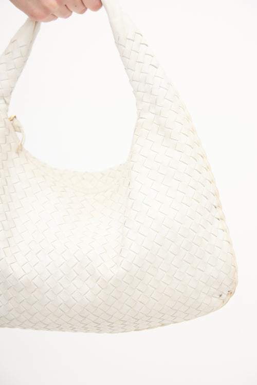 Bottega Veneta White Leather Intrecciato Shoulder Bag