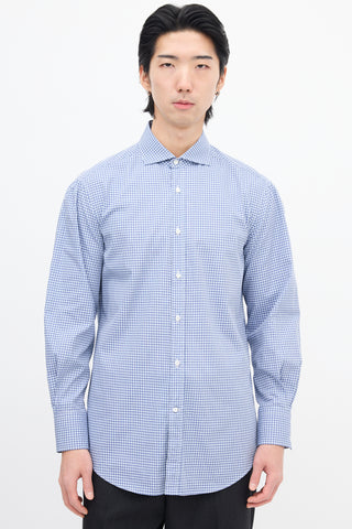 Brunello Cucinelli Navy 
White Gingham Shirt