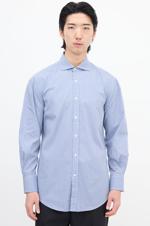 Brunello Cucinelli Navy 
White Gingham Shirt