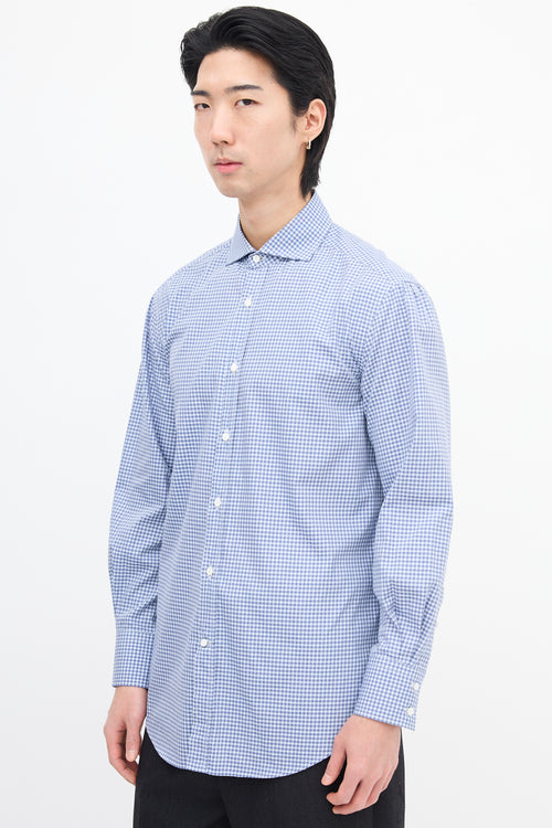 Brunello Cucinelli Navy 
White Gingham Shirt