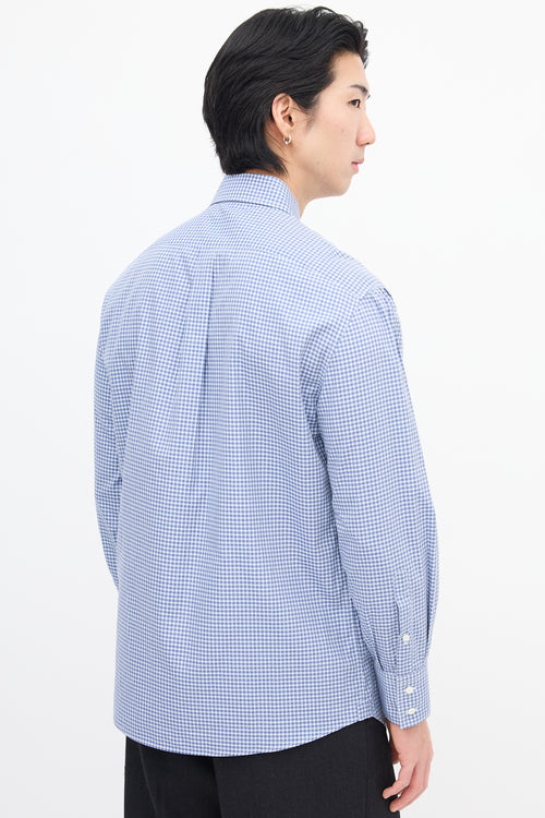 Brunello Cucinelli Navy 
White Gingham Shirt