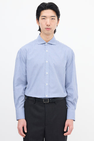 Brunello Cucinelli Navy 
White Gingham Shirt