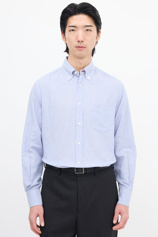 Brunello Cucinelli Blue 
White Wide Pinstripe Shirt