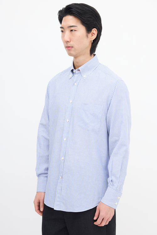 Brunello Cucinelli Blue 
White Wide Pinstripe Shirt