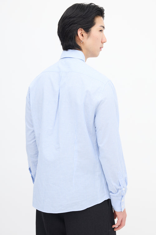 Brunello Cucinelli Light Blue 
White Wide Pinstripe Shirt