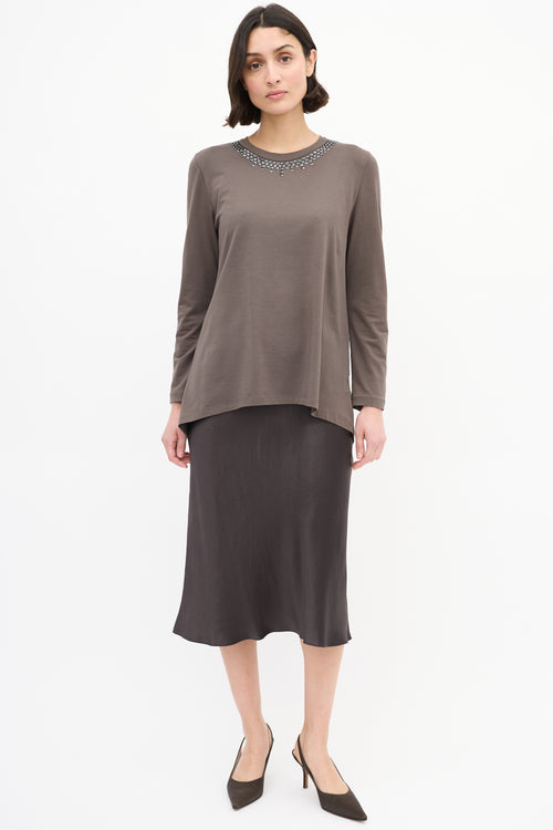 Brunello Cucinelli Brown Cotton Embellished Top