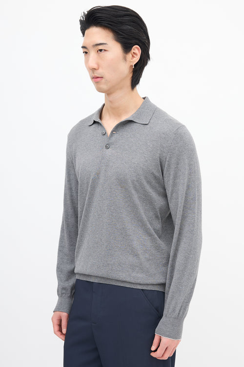 Brunello Cucinelli Grey Long Sleeve Polo