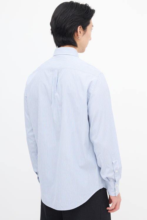 Brunello Cucinelli Light Blue 
White Pinstripe Shirt