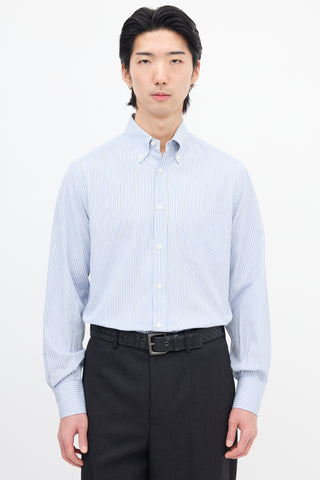 Brunello Cucinelli Light Blue 
White Pinstripe Shirt