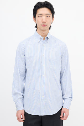 Brunello Cucinelli Light Blue 
White Pinstripe Shirt