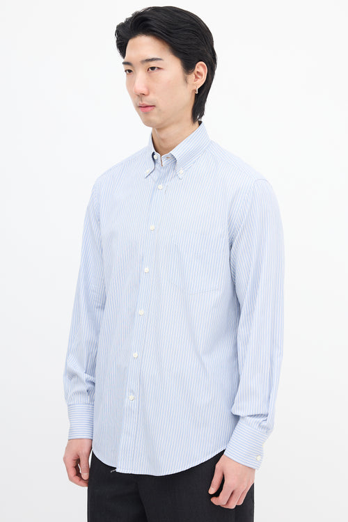 Brunello Cucinelli Light Blue 
White Pinstripe Shirt