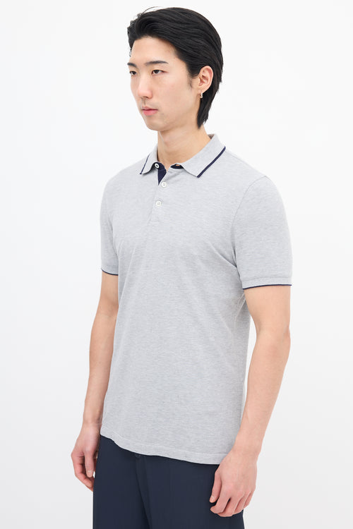 Brunello Cucinelli Heather Grey Stripe Trim Polo