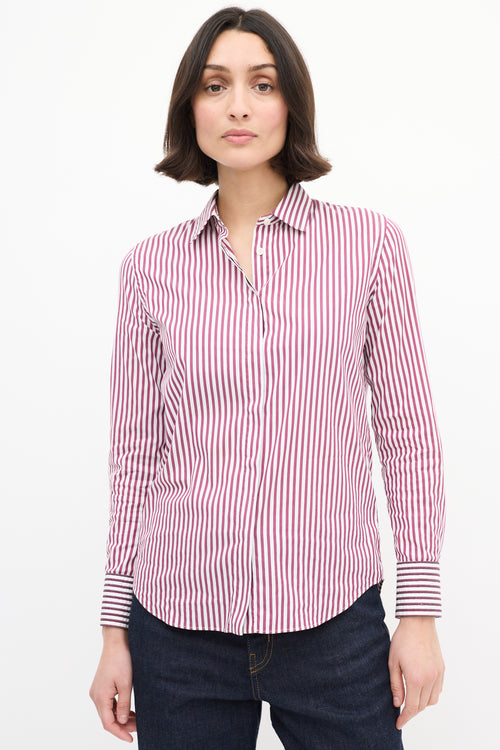 Brunello Cucinelli Purple 
White Cotton Striped Monili Shirt