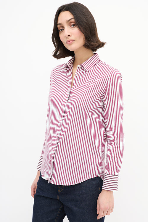 Brunello Cucinelli Purple 
White Cotton Striped Monili Shirt