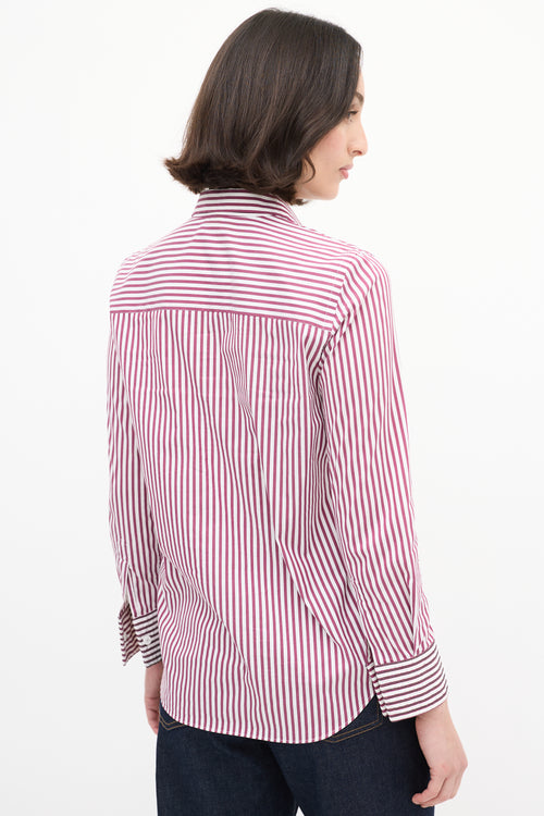 Brunello Cucinelli Purple 
White Cotton Striped Monili Shirt