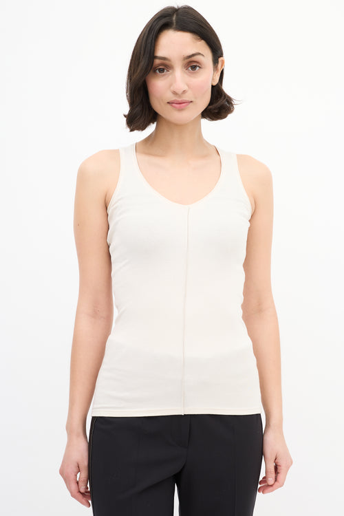 Brunello Cucinelli Beige Ribbed Monili Tank Top