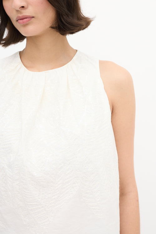 Brunello Cucinelli White Cotton Embroidered Sequin Top