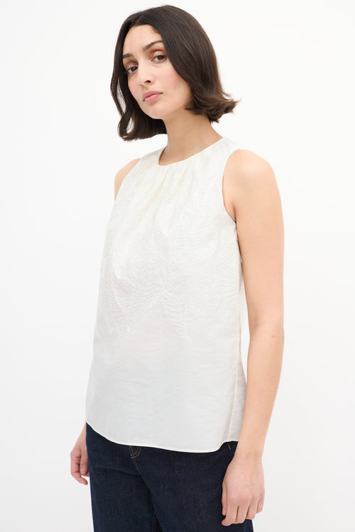 Brunello Cucinelli White Cotton Embroidered Sequin Top