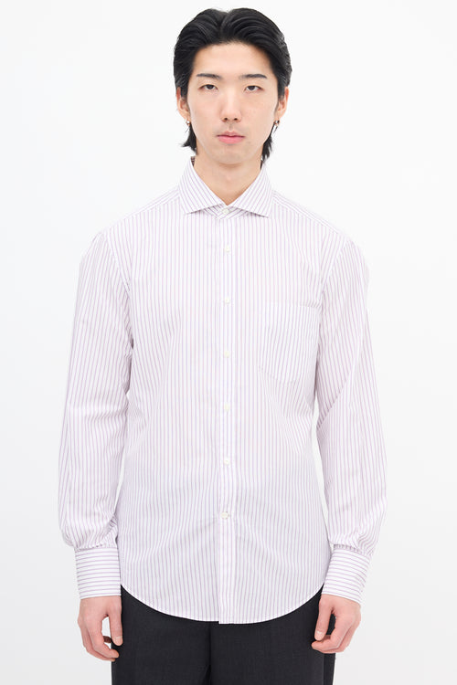 Brunello Cucinelli White 
Purple Pinstripe Shirt