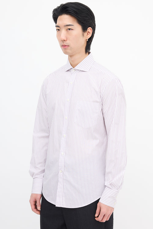 Brunello Cucinelli White 
Purple Pinstripe Shirt