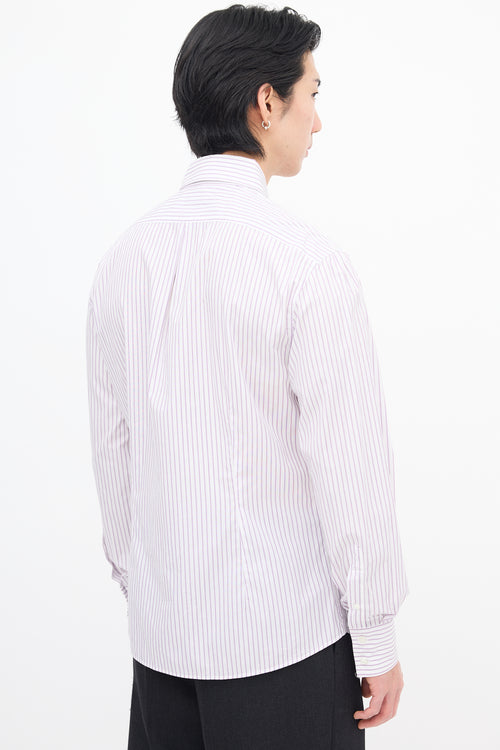 Brunello Cucinelli White 
Purple Pinstripe Shirt