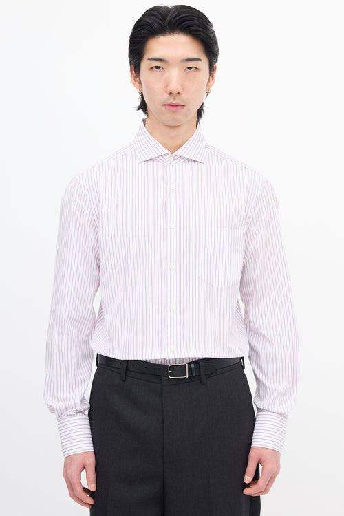 Brunello Cucinelli White 
Purple Pinstripe Shirt