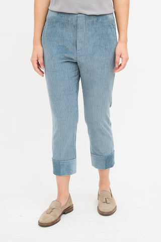 Brunello Cucinelli Teal Corduroy Cropped Trouser