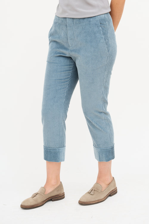 Brunello Cucinelli Teal Corduroy Cropped Trouser