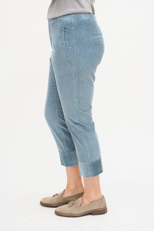 Brunello Cucinelli Teal Corduroy Cropped Trouser