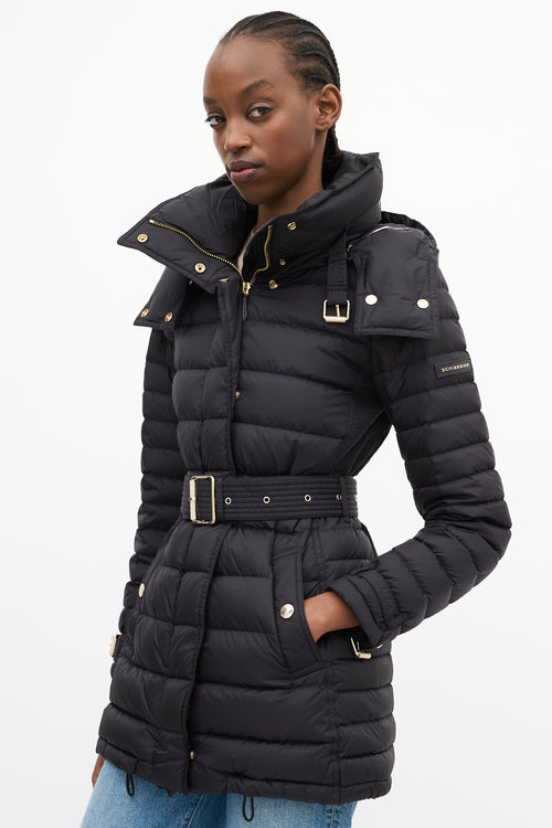 Burberry Black Nylon Hooded Down Puffer Coat