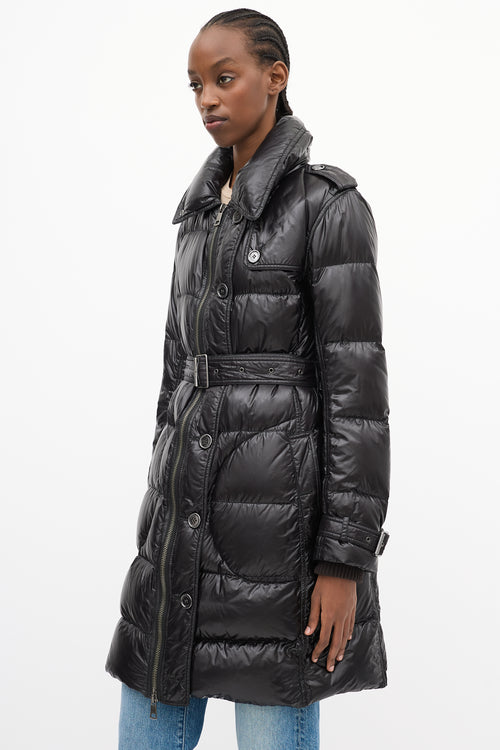 Burberry Brit Black Nylon Belted Down Puffer Coat