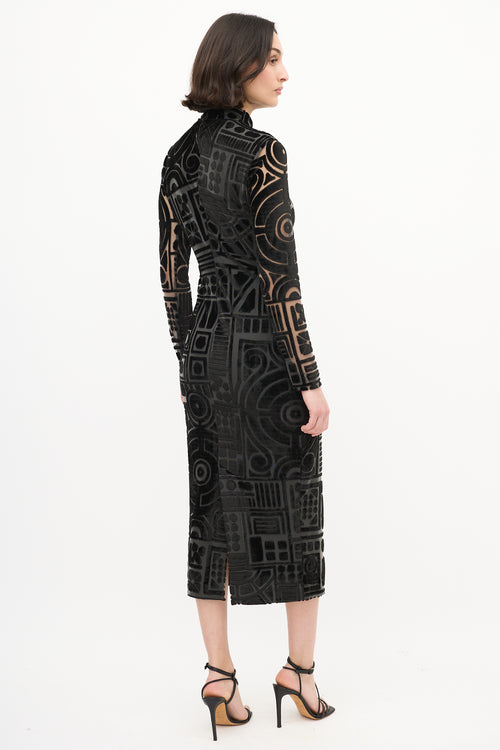 Burberry Black Burnout Velvet Devore Dress