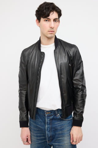 Burberry Black Leather Zip Bomber Jacket