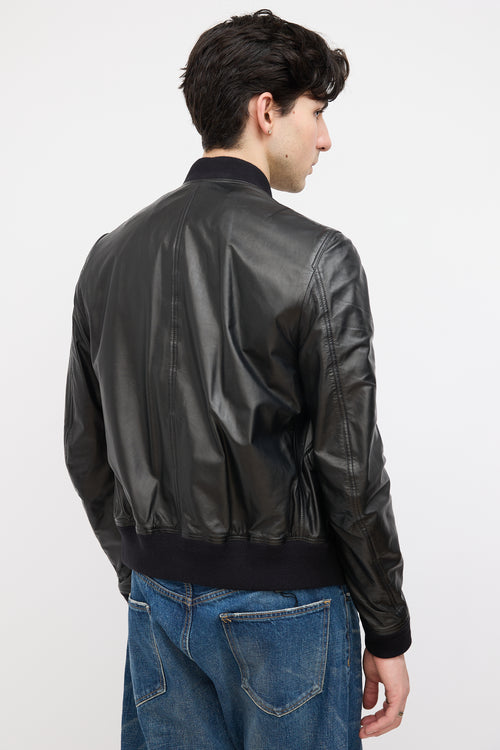 Burberry Black Leather Zip Bomber Jacket