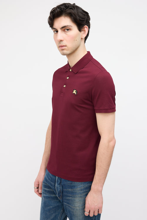 Burberry Burgundy Logo Short Sleeve Polo