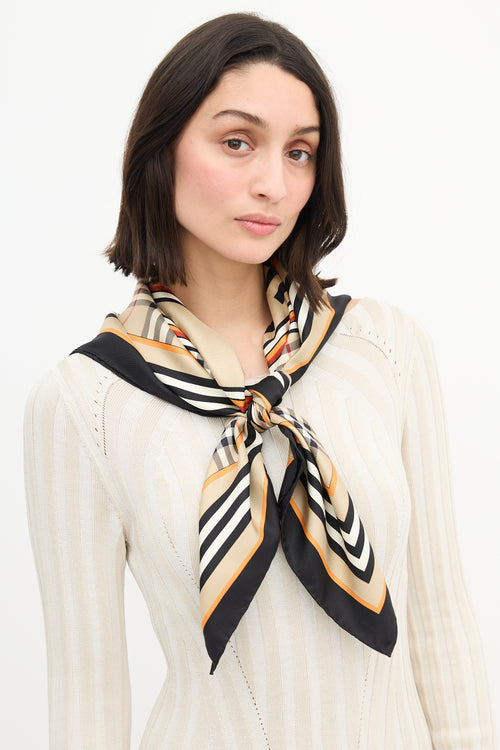 Burberry Beige Silk Heritage Stripe Scarf