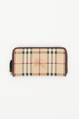 Burberry Beige 
Brown Check Long Zip Wallet