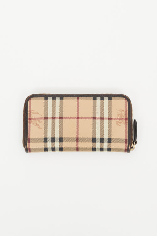 Burberry Beige 
Brown Check Long Zip Wallet