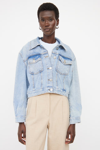 Ba&sh Blue Light Wash Distressed Denim Lady Jacket