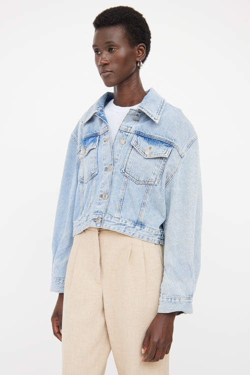 Ba&sh Blue Light Wash Distressed Denim Lady Jacket