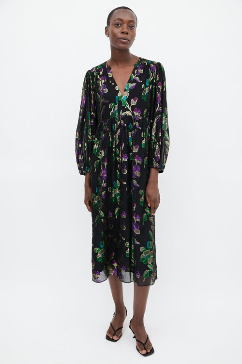 Ba&sh Black 
Multicolour Metallic Floral Dress