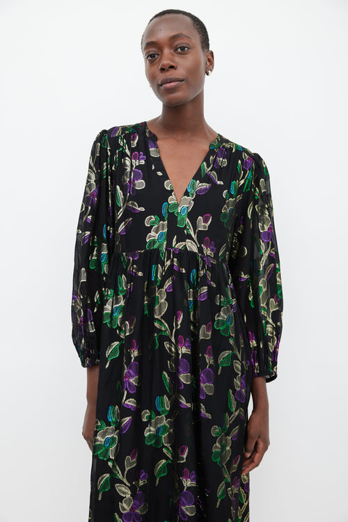 Ba&sh Black 
Multicolour Metallic Floral Dress