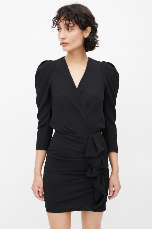 Ba&sh Black Gathered Ruffled Dress