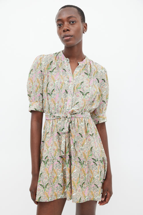 Ba&sh Green 
Multicolour Floral Belted Dress