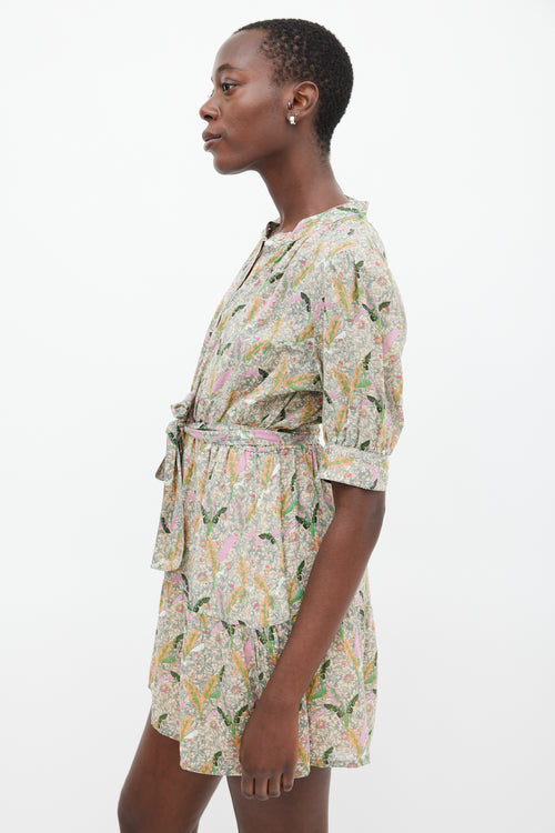 Ba&sh Green 
Multicolour Floral Belted Dress