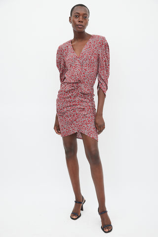 Ba&sh Red 
Multicolour Floral Gathered Dress