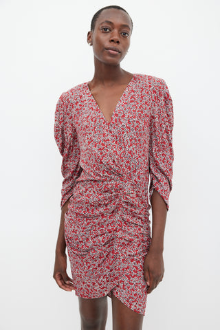 Ba&sh Red 
Multicolour Floral Gathered Dress