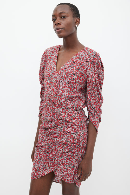 Ba&sh Red 
Multicolour Floral Gathered Dress