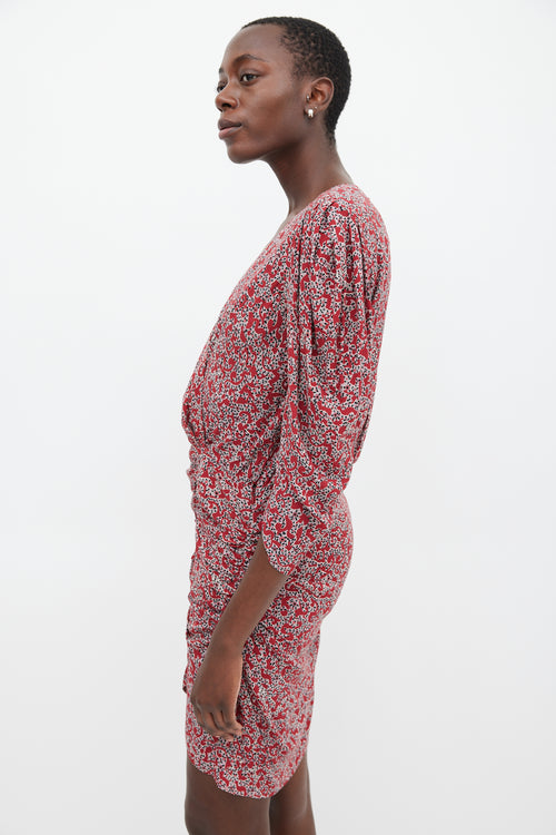 Ba&sh Red 
Multicolour Floral Gathered Dress