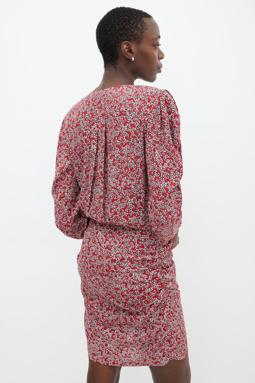 Ba&sh Red 
Multicolour Floral Gathered Dress